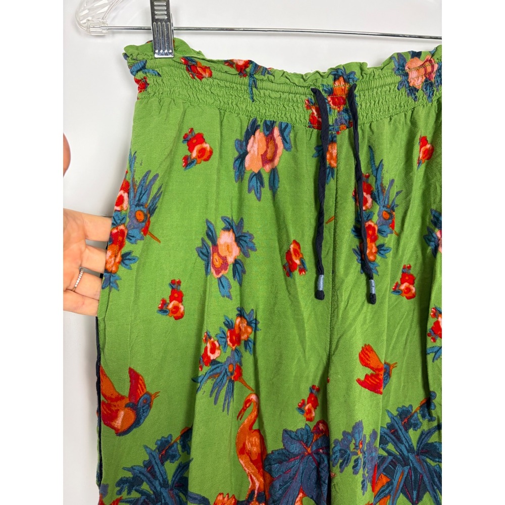 Anthropologie Tropical Bird Floral Smocked Wide Leg Pants Green Size S - Picture 7 of 12